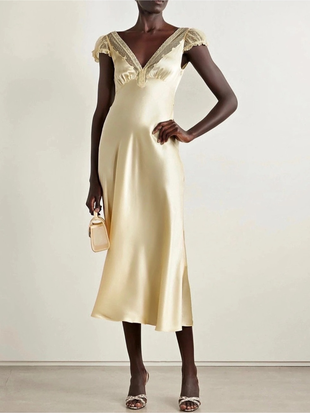 Silk DOEN Corelia Dress Lace Midi Dress in Yellow Size Small